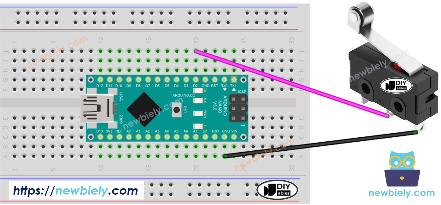 Diagrama de cableado del interruptor de límite para Arduino Nano