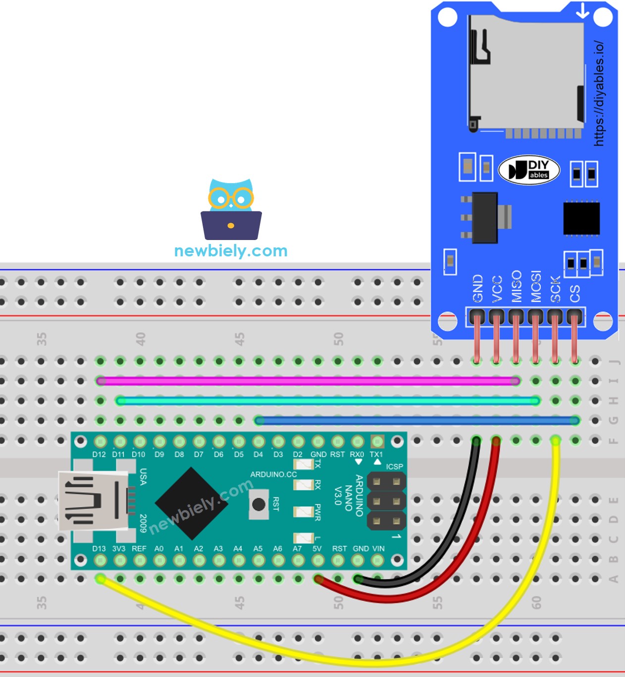 Diagrama de cableado del módulo de tarjeta microSD para Arduino Nano