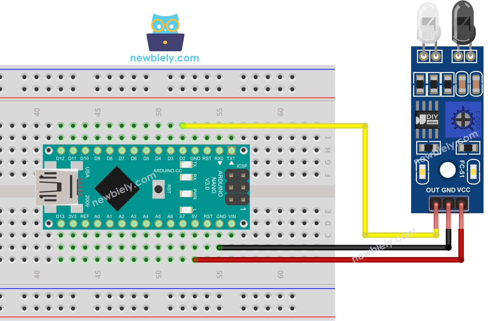 Diagrama de cableado del sensor de evitación de obstáculos IR para Arduino Nano