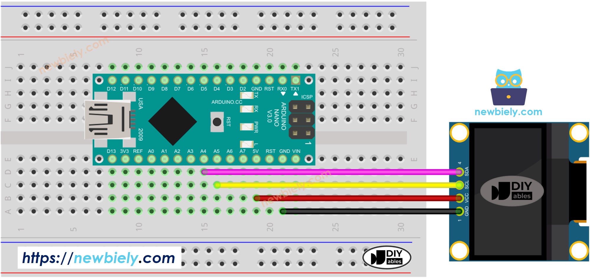 Diagrama de cableado de Arduino Nano OLED