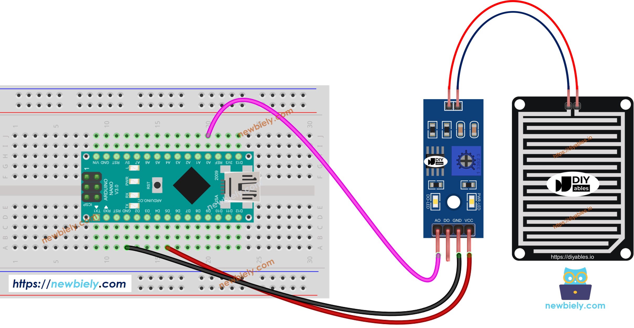 Diagrama de cableado para detección de lluvia con Arduino Nano