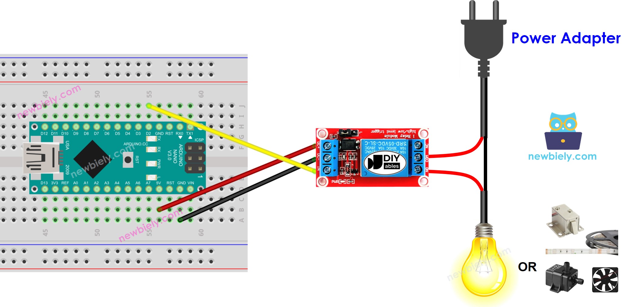 Diagrama de cableado del relé para Arduino Nano