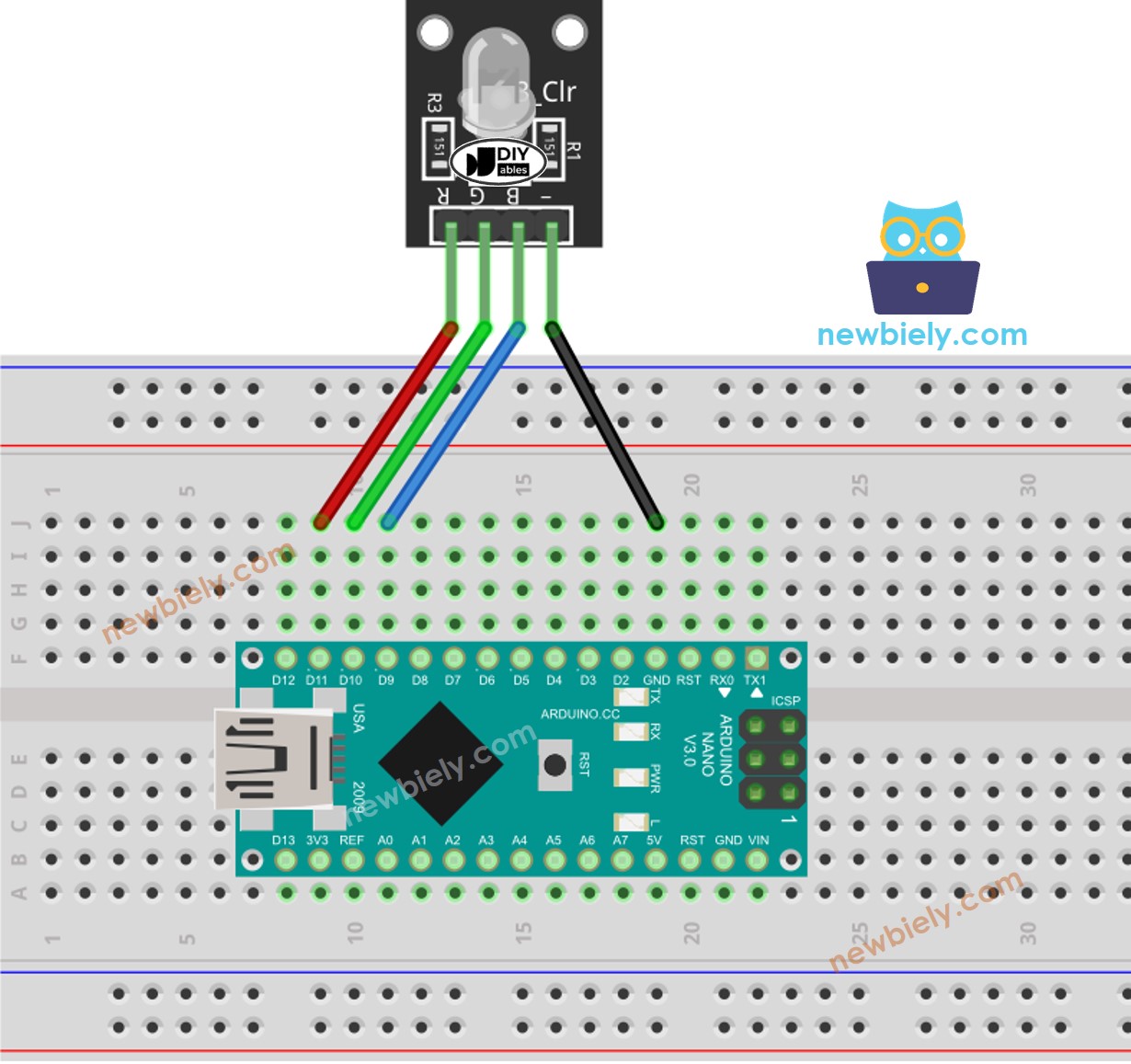 Diagrama de cableado del módulo LED RGB de Arduino Nano
