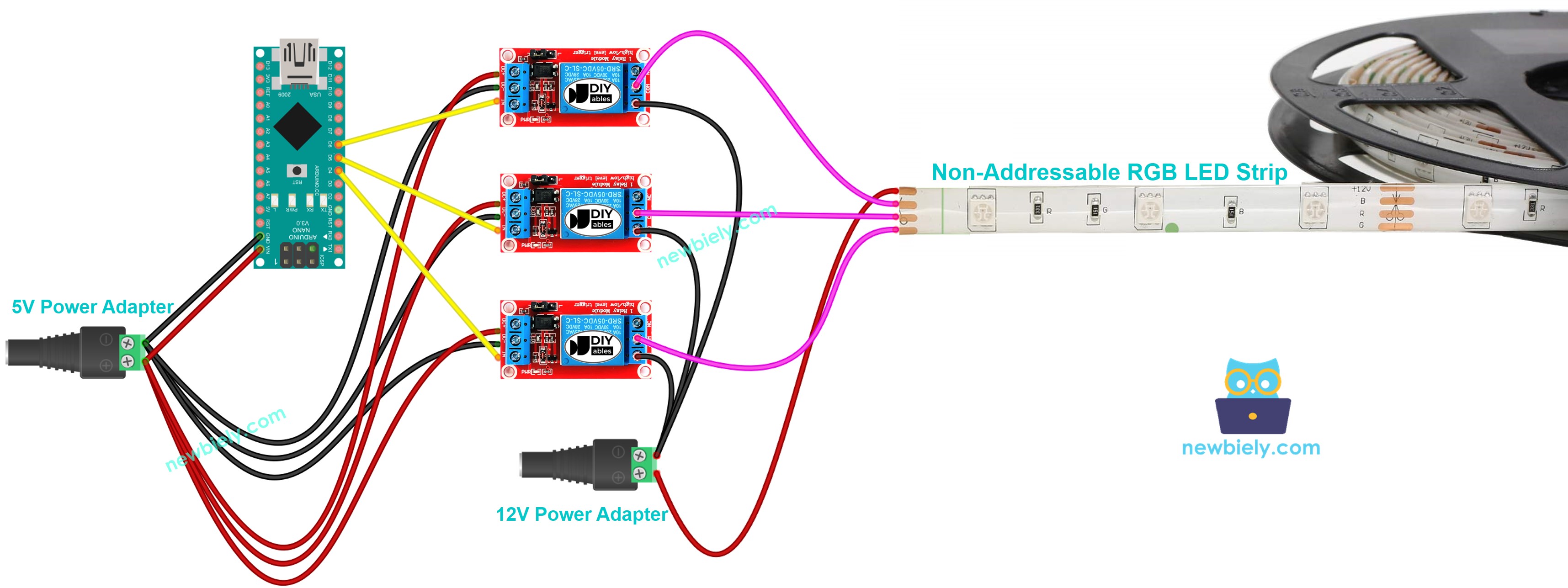 Diagrama de cableado de Arduino Nano para tira de LEDs de 12 V