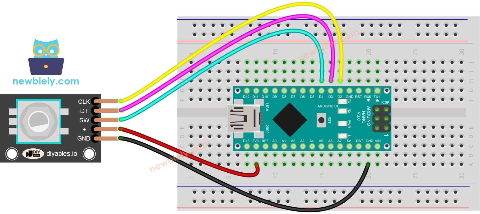 Diagrama de cableado del codificador rotatorio Arduino Nano