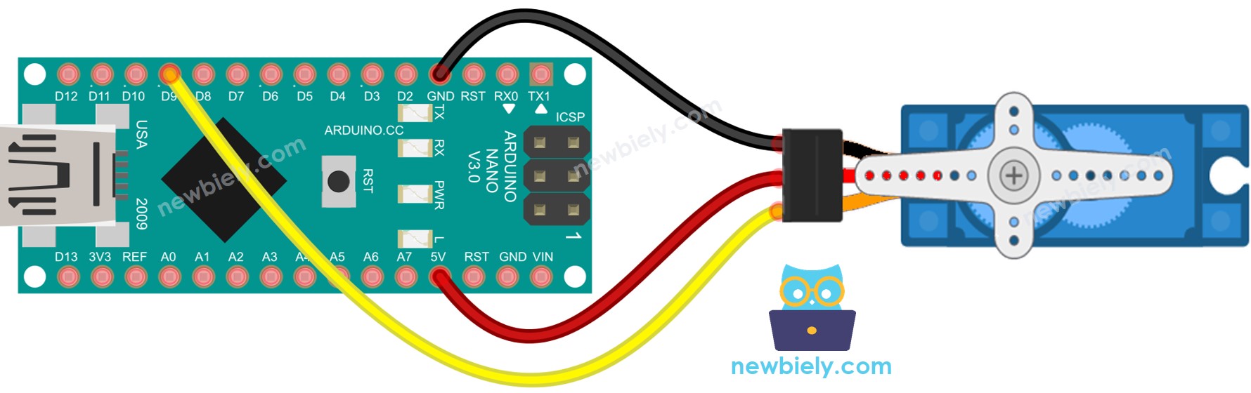 Diagrama de cableado del motor servo de Arduino Nano