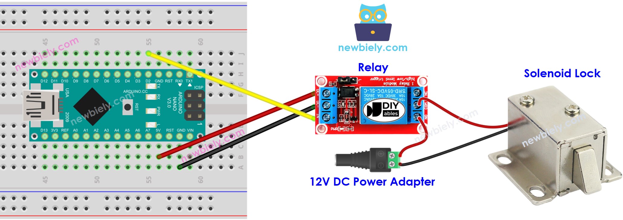 Diagrama de cableado de la cerradura de solenoide Arduino Nano