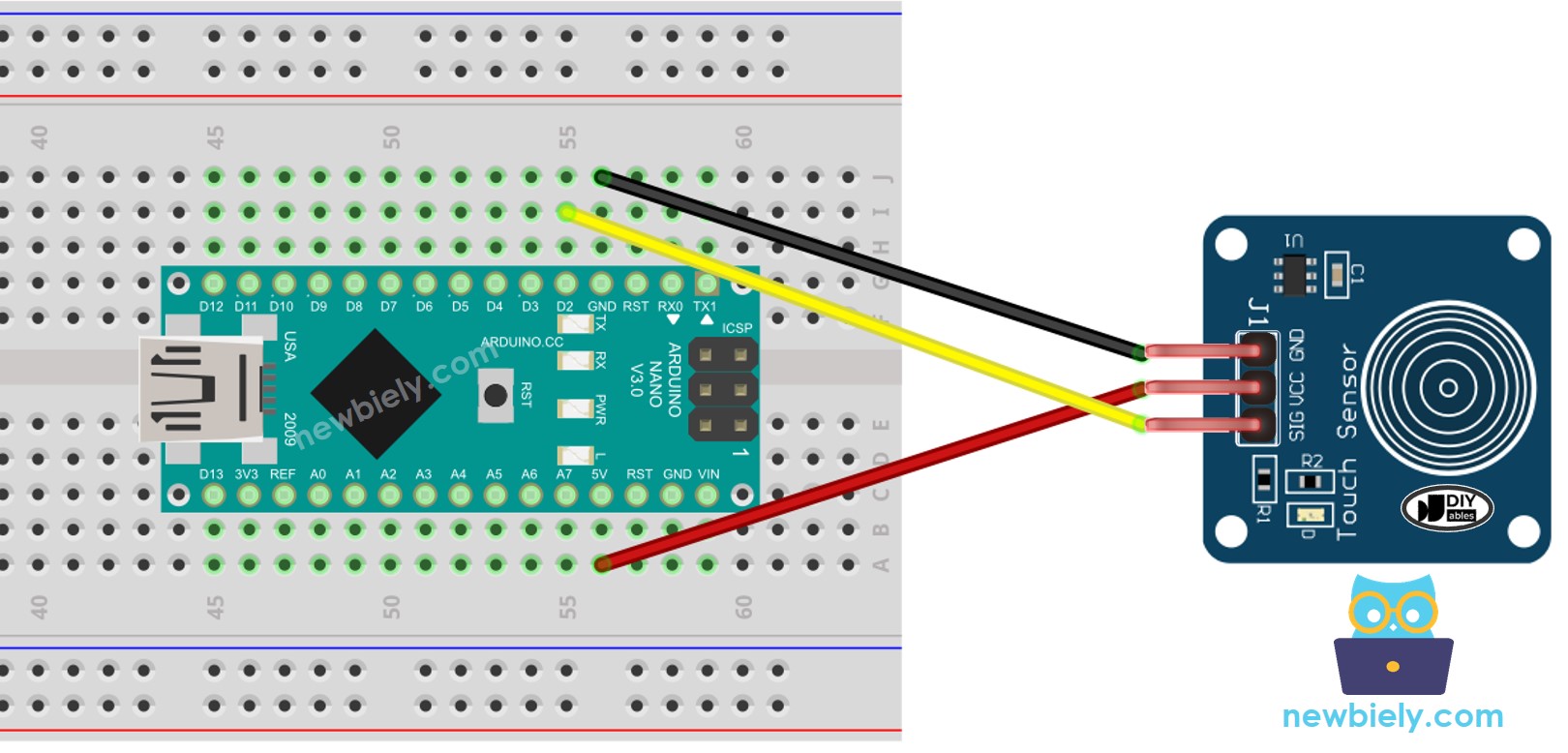 Diagrama de cableado del sensor táctil para Arduino Nano