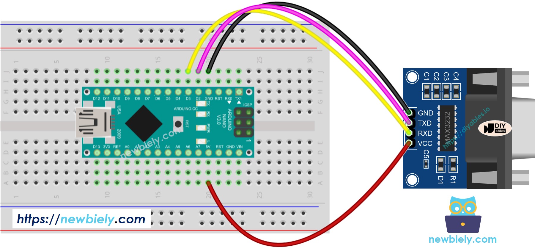 Diagrama de cableado RS-232 a TTL para Arduino Nano