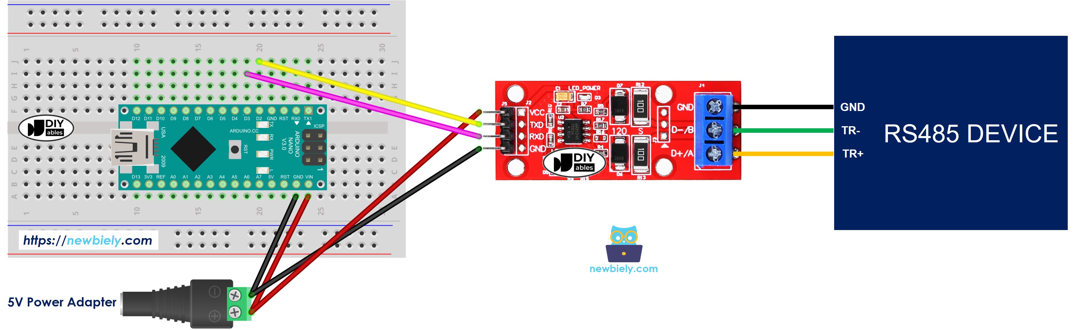 Diagrama de cableado de Arduino Nano RS-485 a TTL