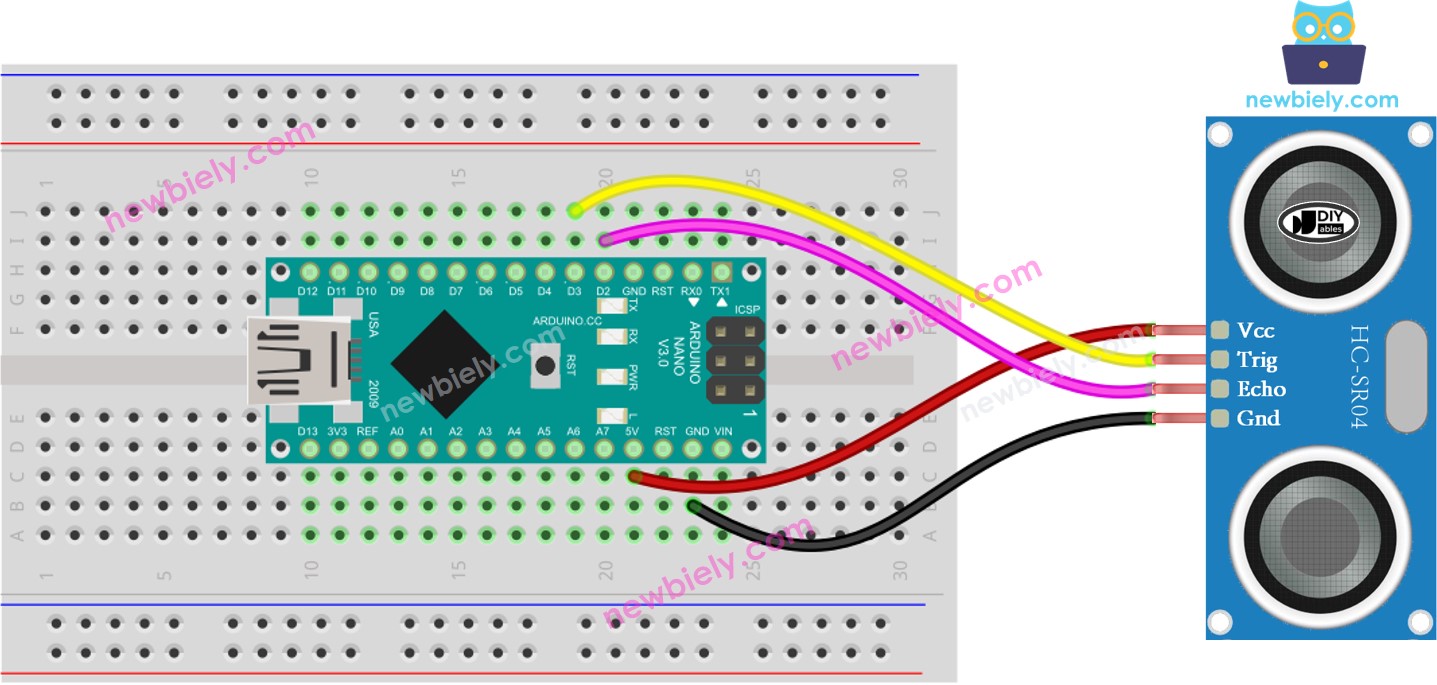 Diagrama de cableado del sensor ultrasónico Arduino Nano