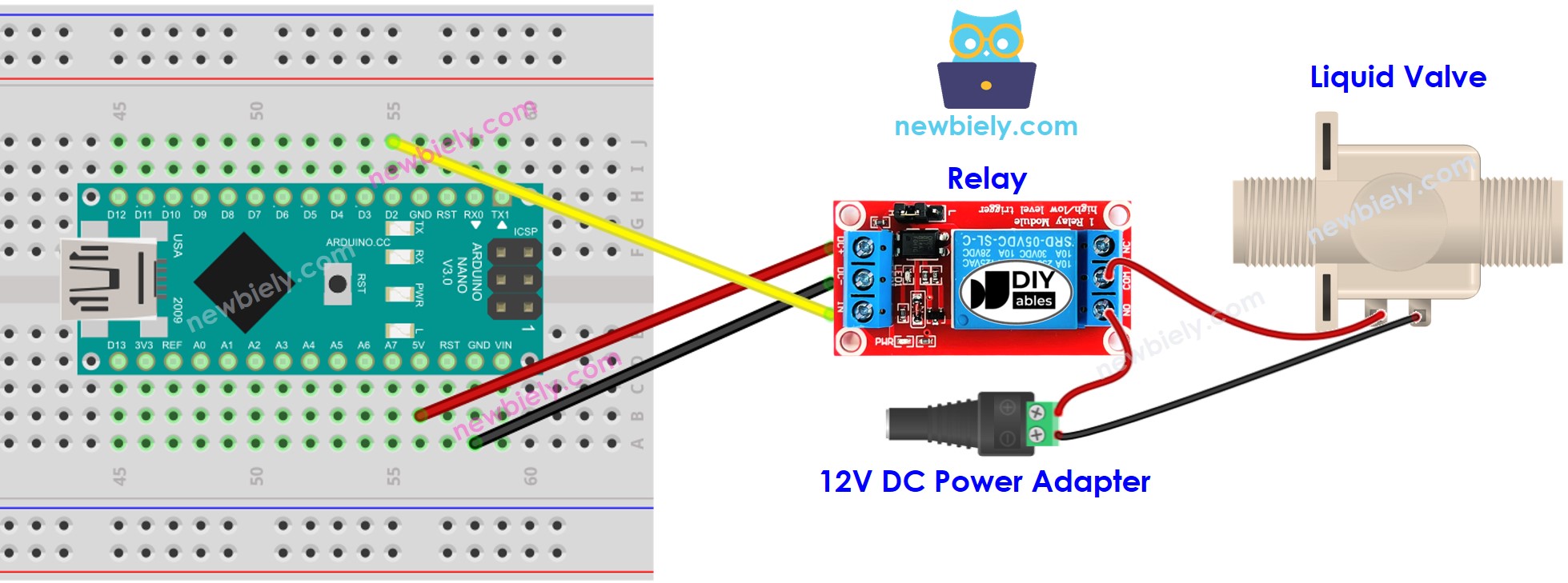 Diagrama de cableado de la válvula de agua para Arduino Nano