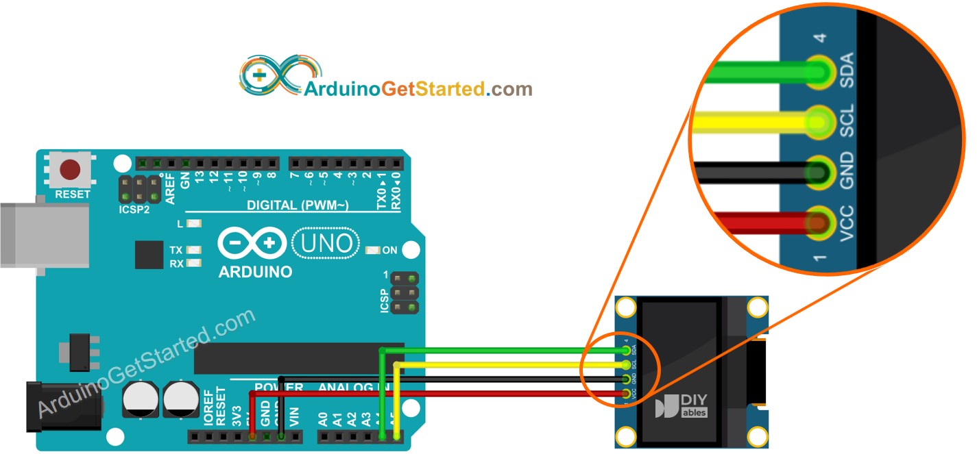 Diagrama de cableado de Arduino OLED 128×64