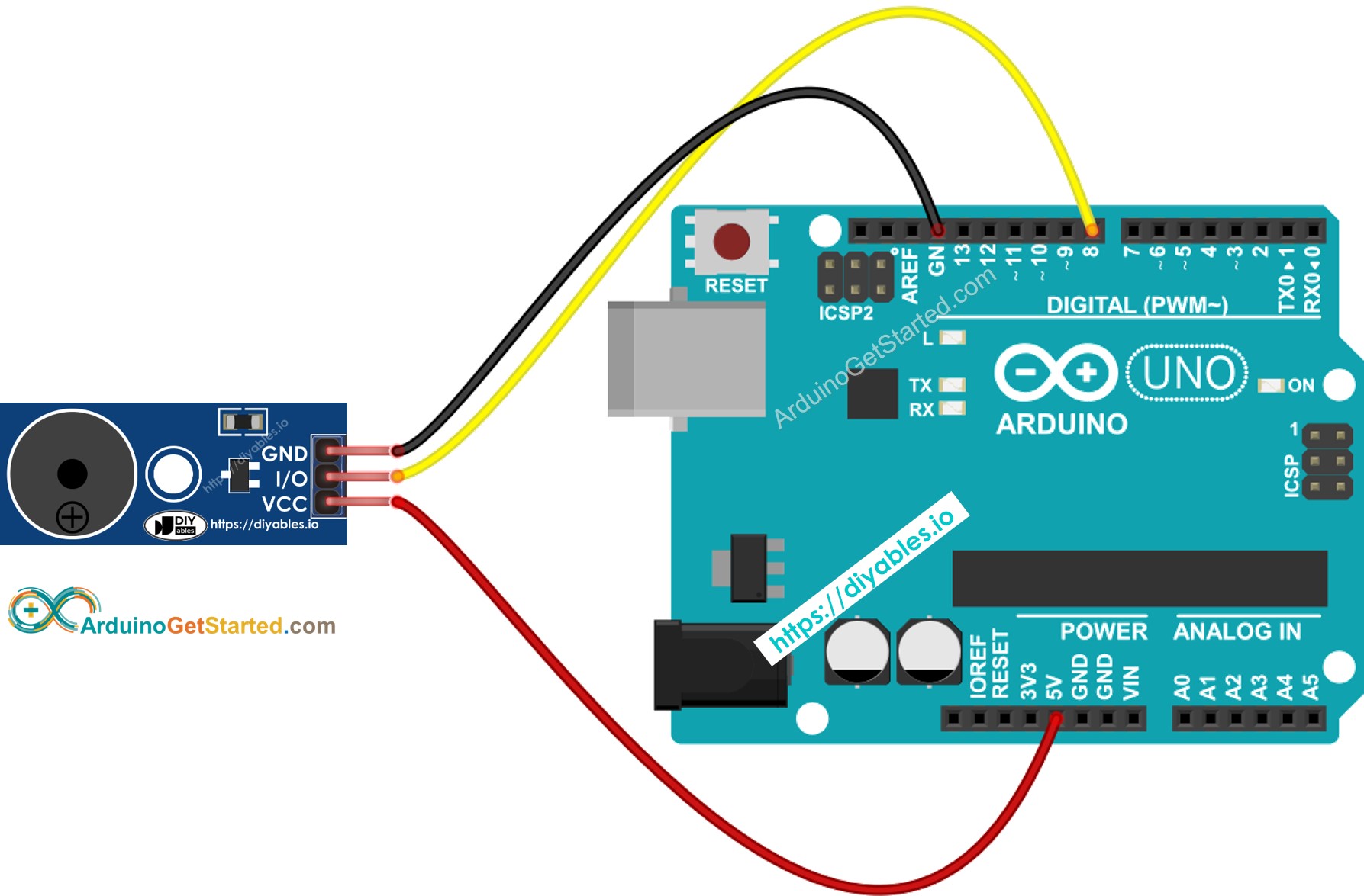 Diagrama de cableado del módulo zumbador de Arduino