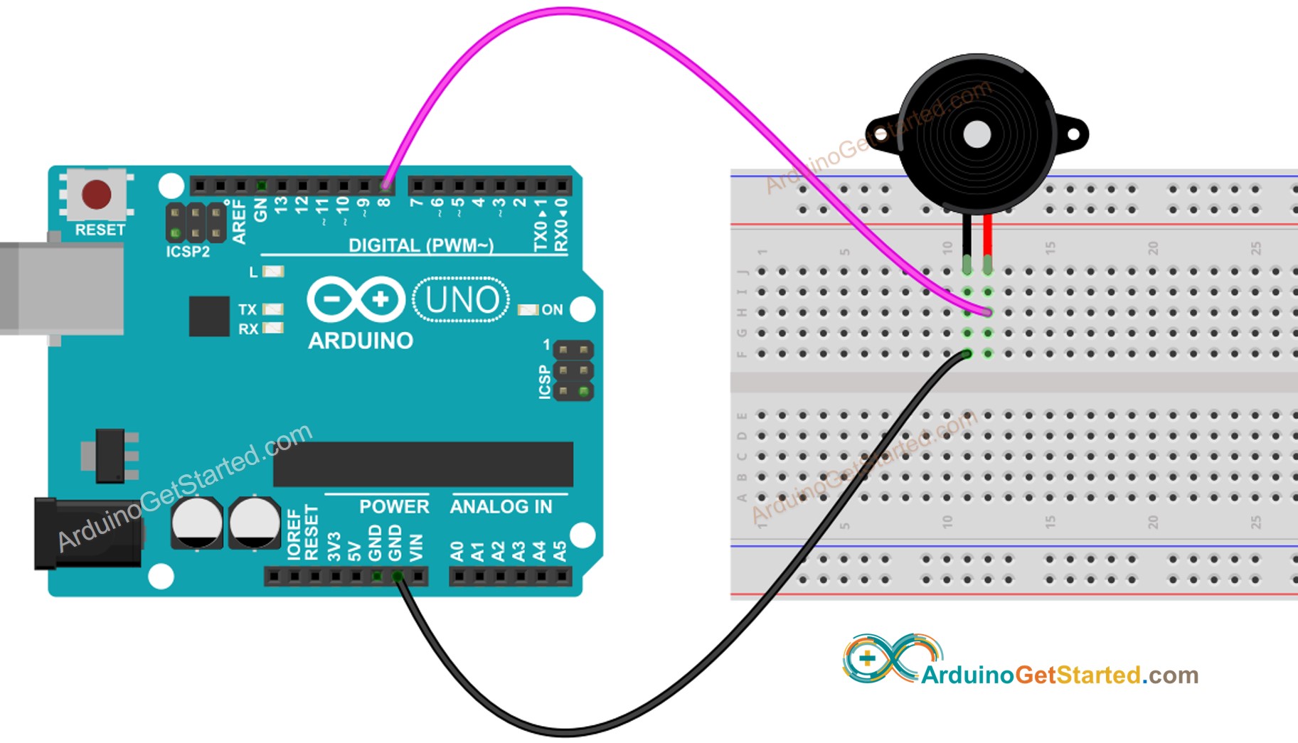 Diagrama de cableado del zumbador de Arduino