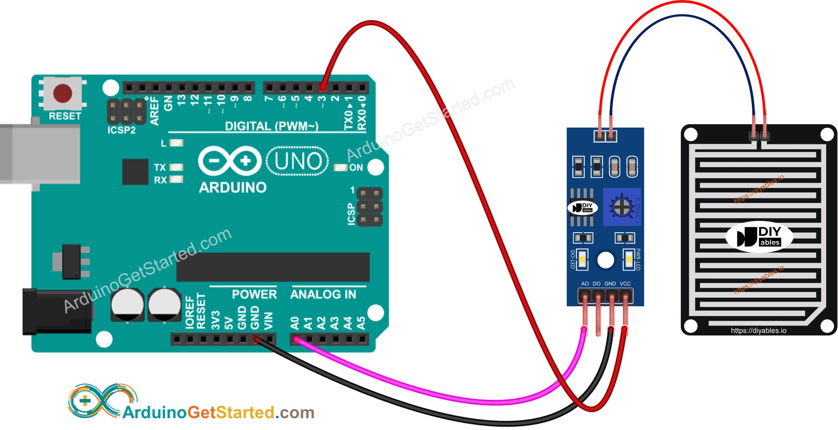 Diagrama de cableado para la detección de lluvia con Arduino