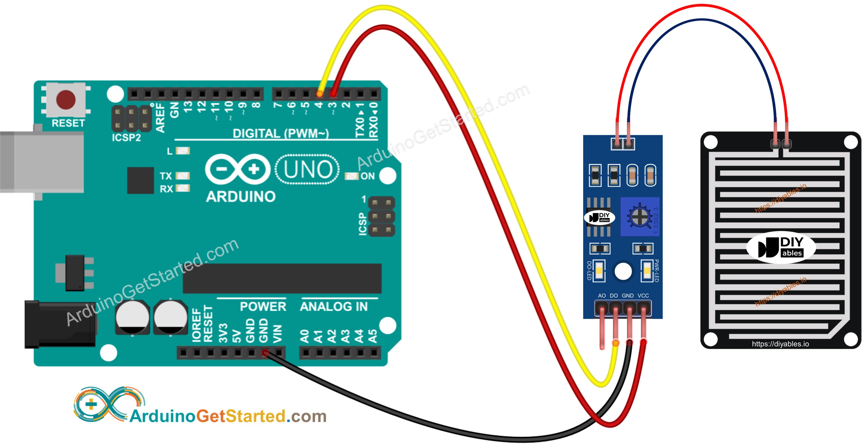 Diagrama de cableado del sensor de lluvia para Arduino