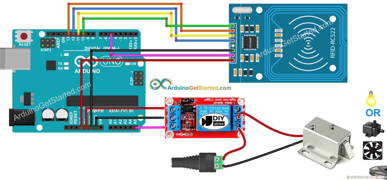 Diagrama de cableado del relé para Arduino RFID RC522