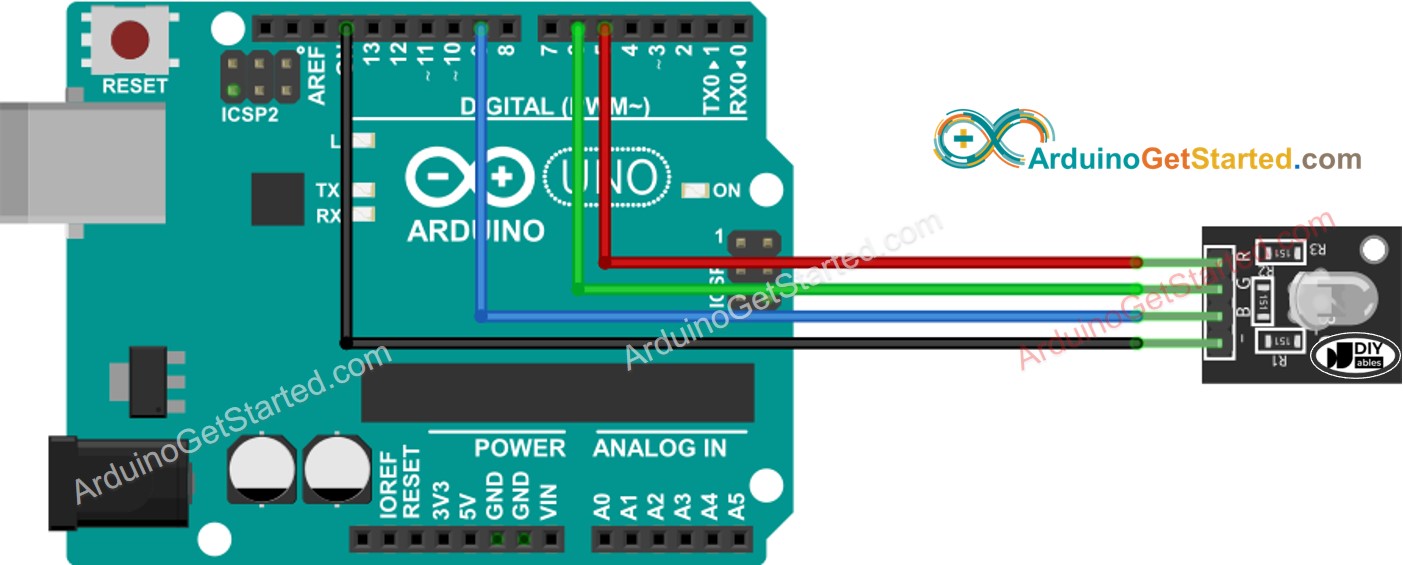 Diagrama de cableado del módulo LED RGB para Arduino