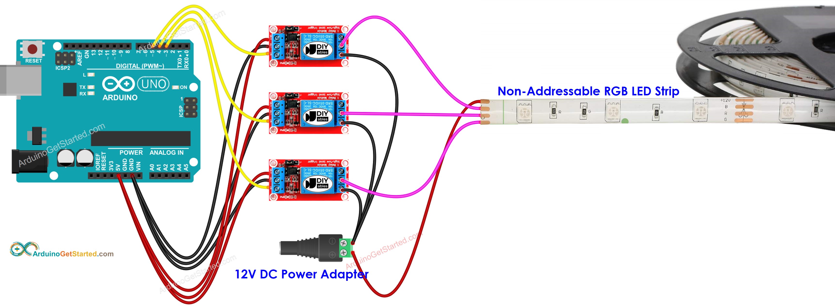 Diagrama de cableado de Arduino para tira de LEDs de 12 V