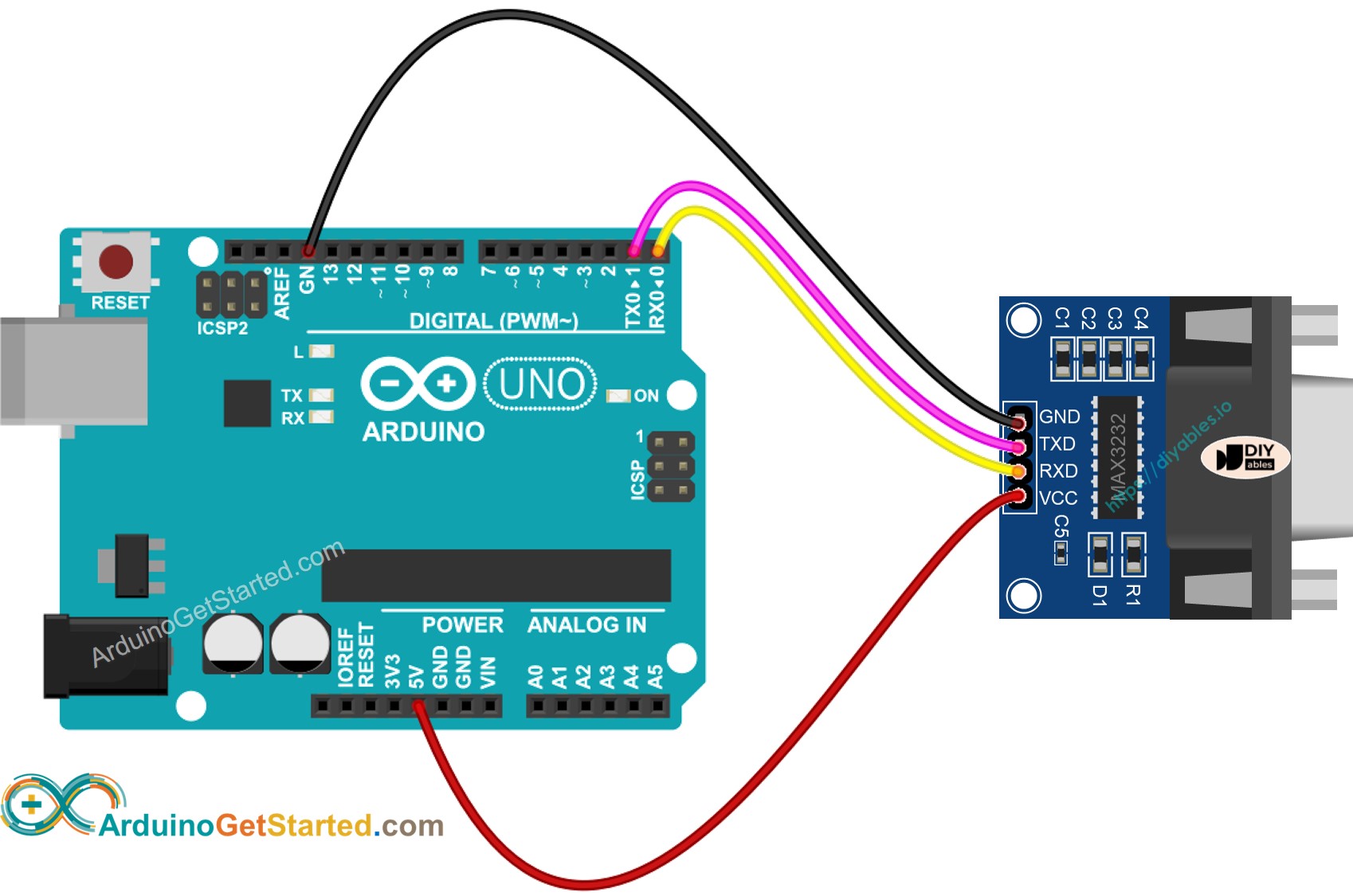 Diagrama de cableado de Arduino TTL a RS232