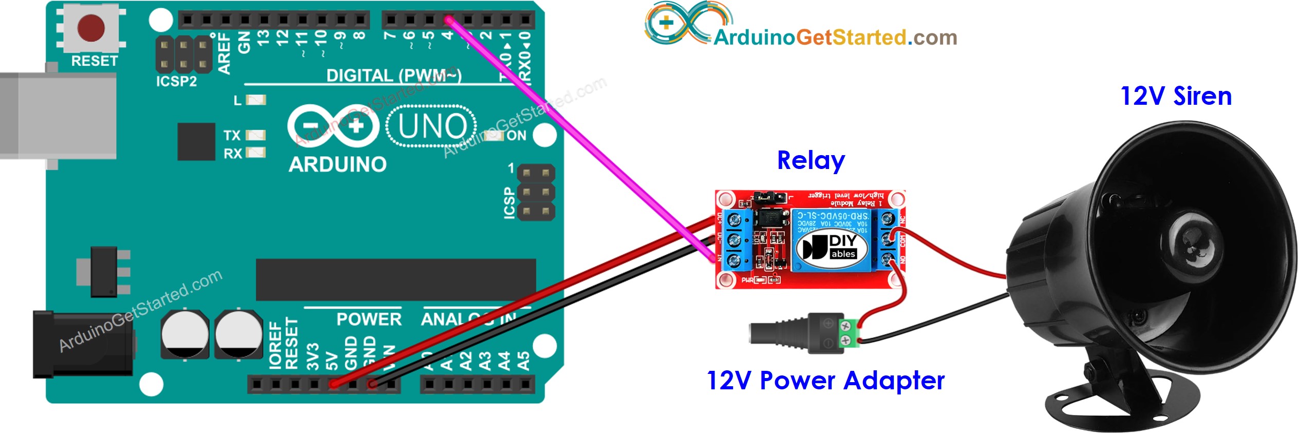 Diagrama de cableado de la sirena de 12 V para Arduino