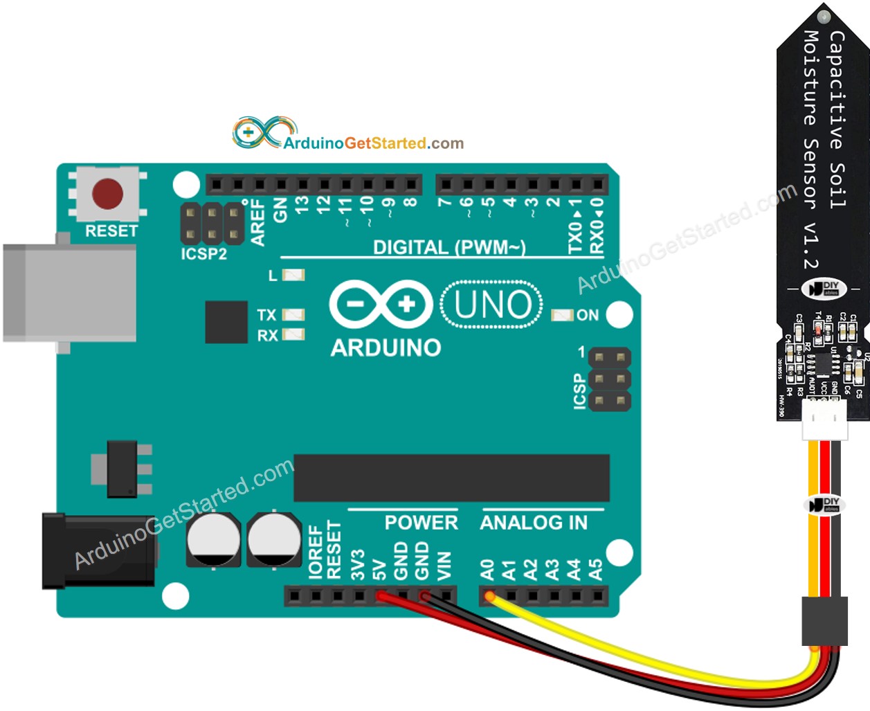 Diagrama de cableado del sensor de humedad del suelo para Arduino