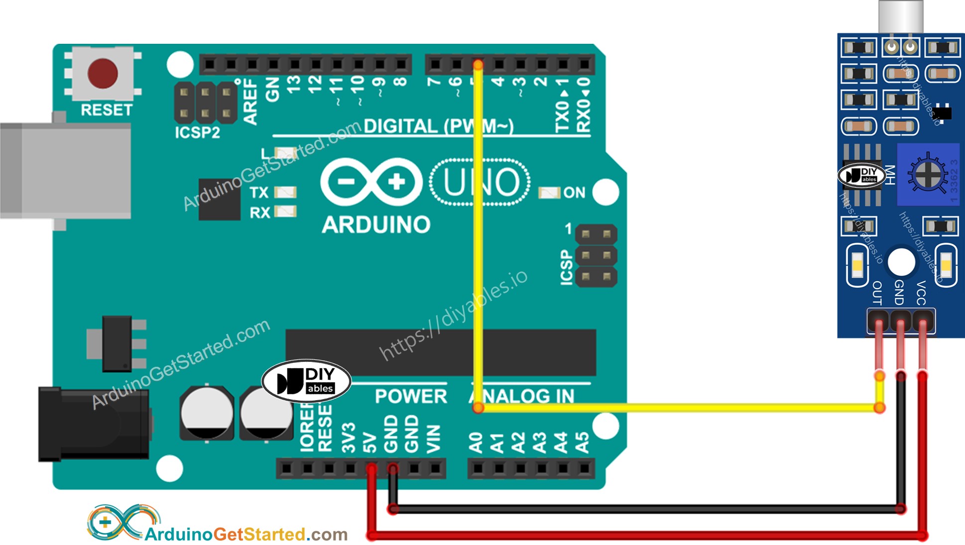 Diagrama de cableado del sensor de sonido de Arduino