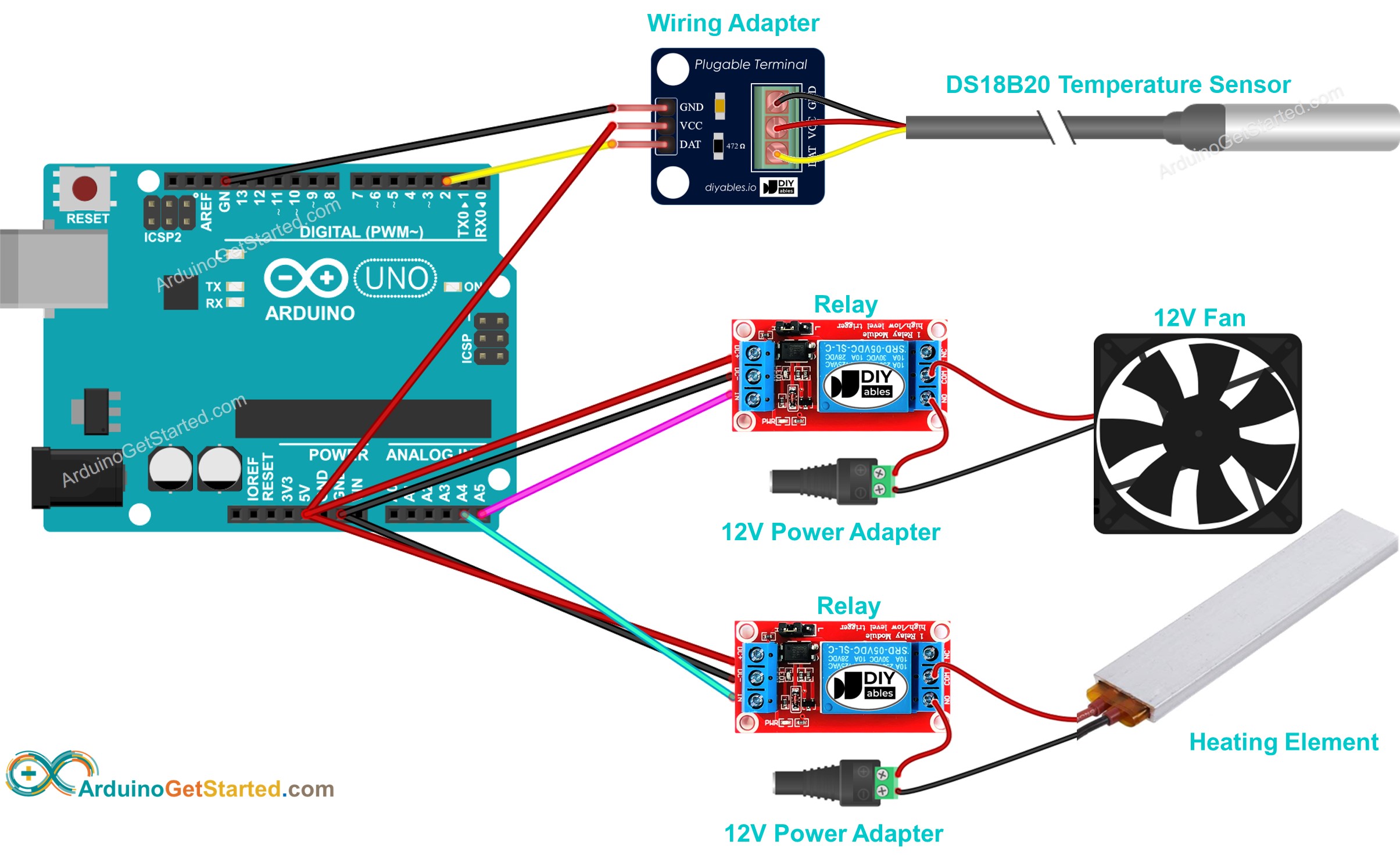 Diagrama de cableado para el control de temperatura con Arduino