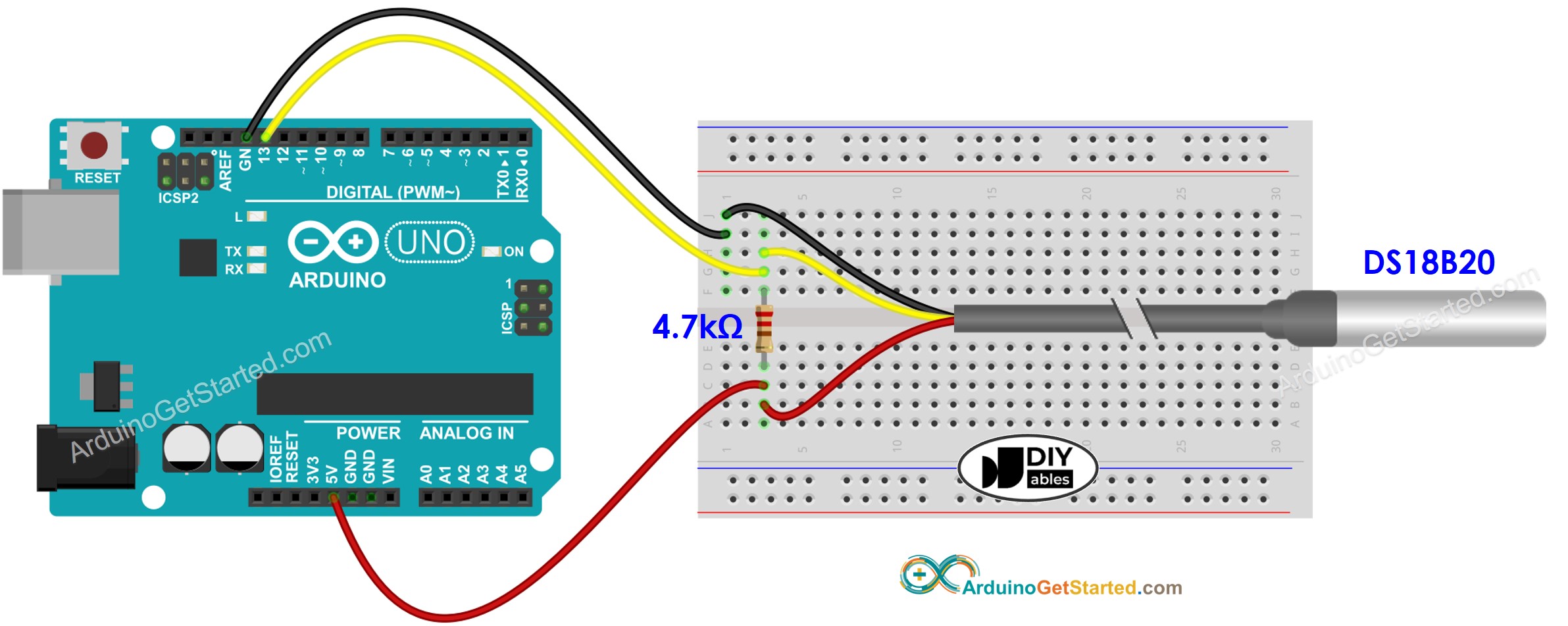 Diagrama de cableado del sensor de temperatura de Arduino
