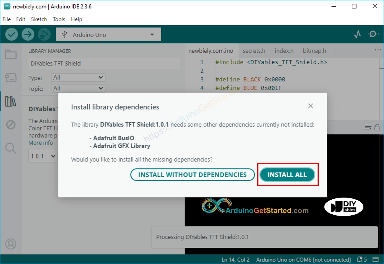 Biblioteca de dependencias para la pantalla LCD TFT de Arduino