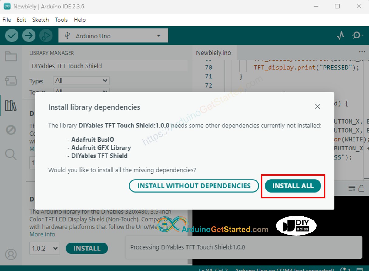 Dependencia de la pantalla táctil TFT LCD de Arduino