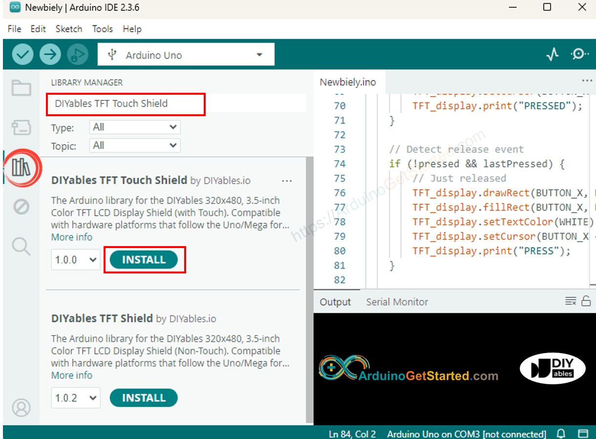 Librería para escudo de pantalla táctil TFT LCD para Arduino