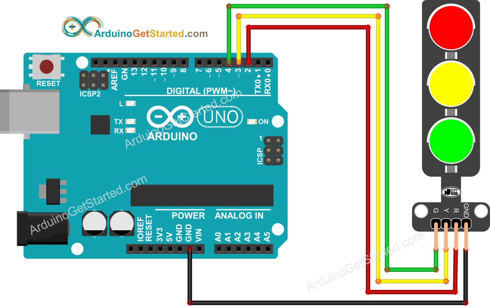 Diagrama de cableado de un semáforo con Arduino