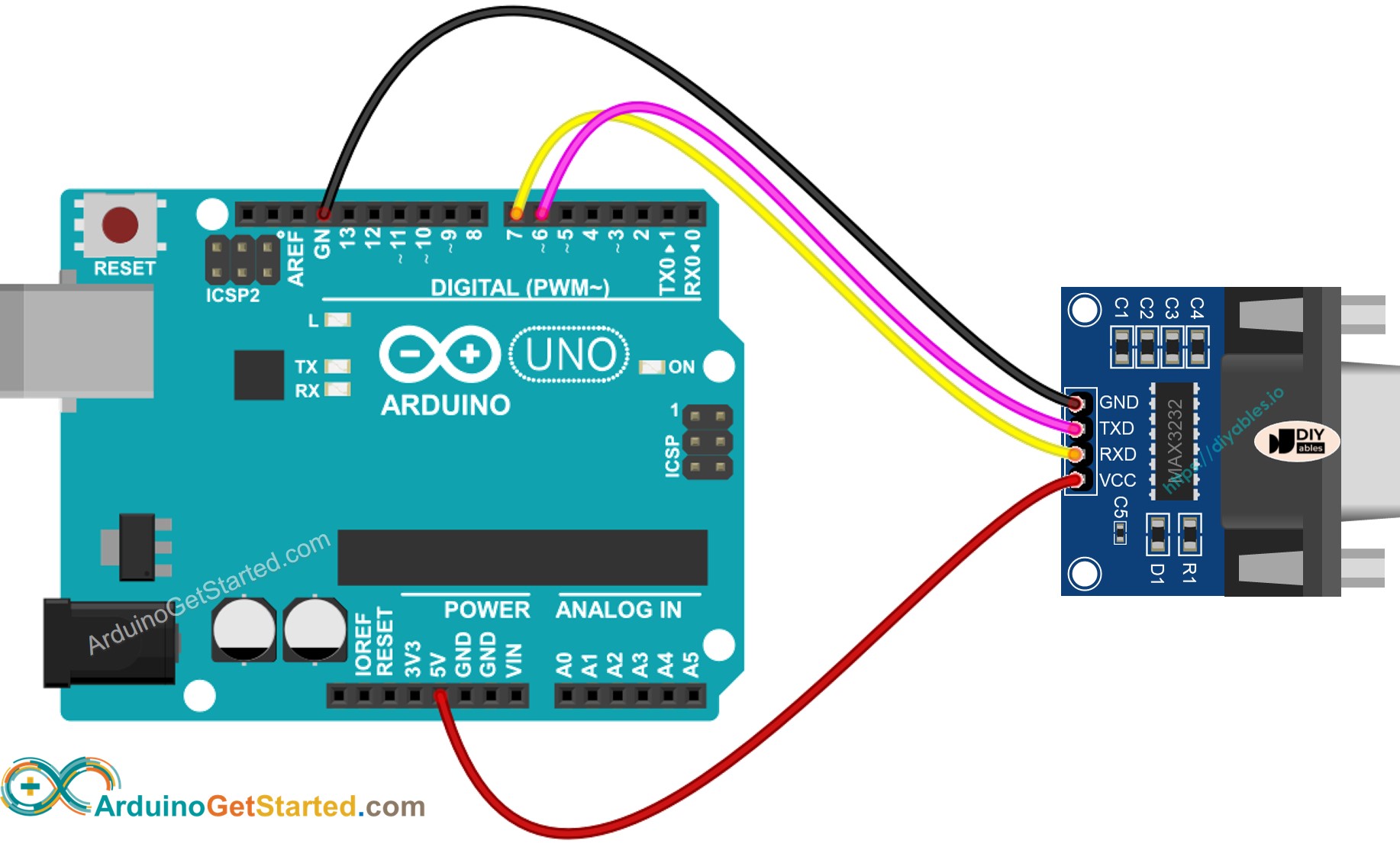 Diagrama de cableado de Arduino RS-232 a TTL