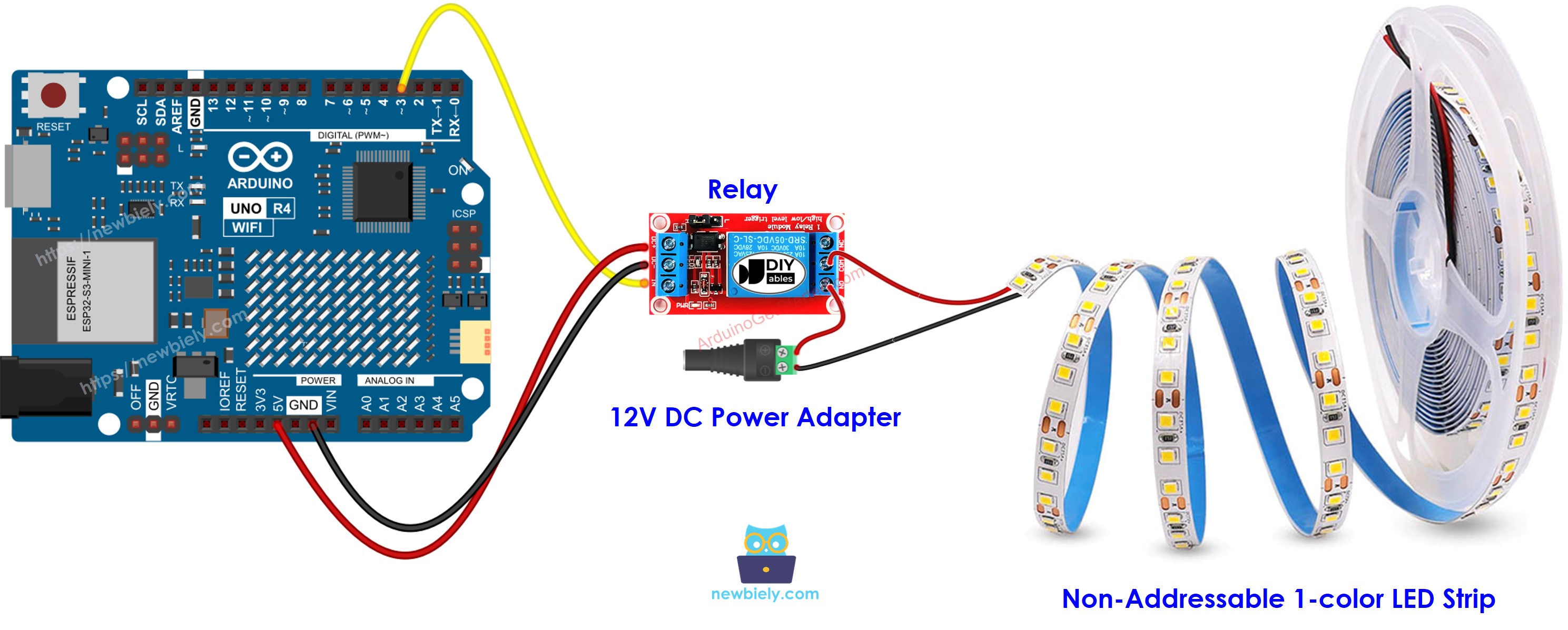 Diagrama de cableado de la tira LED de 12 V para Arduino UNO R4
