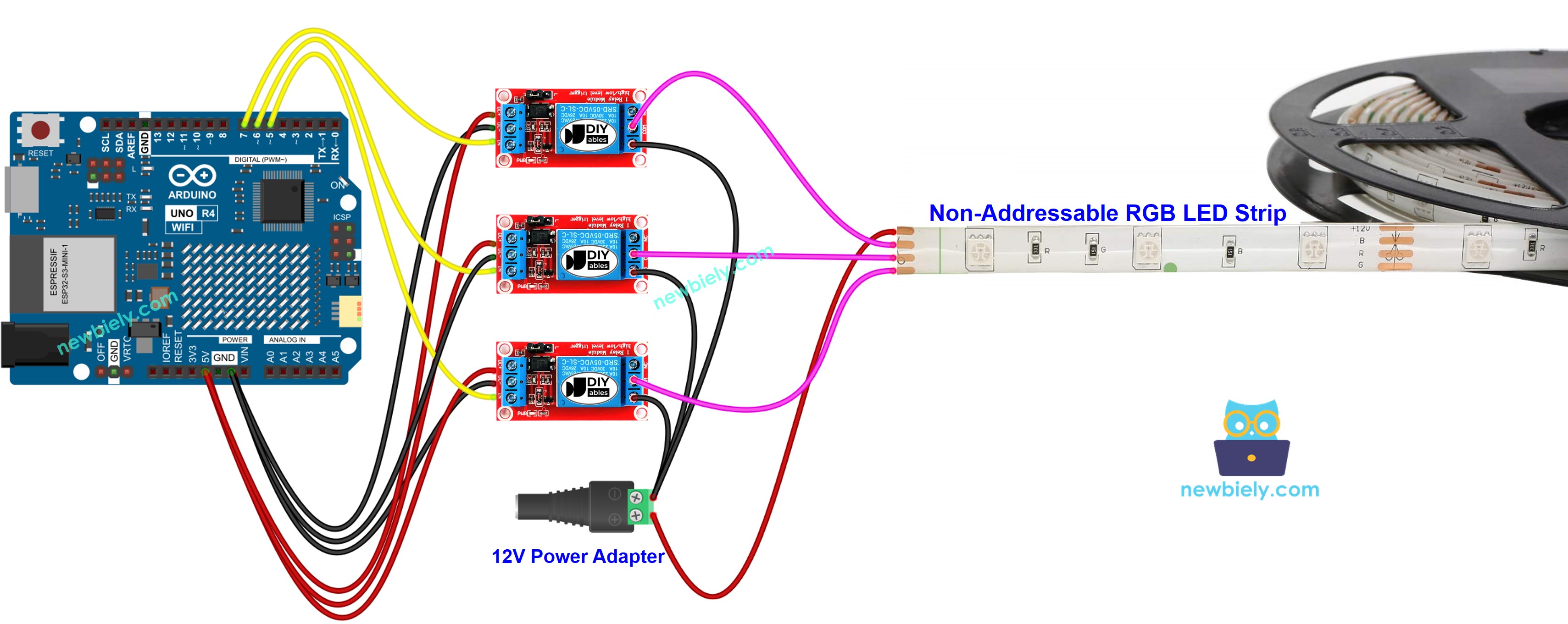 Diagrama de cableado de la tira LED de 12 V para Arduino UNO R4