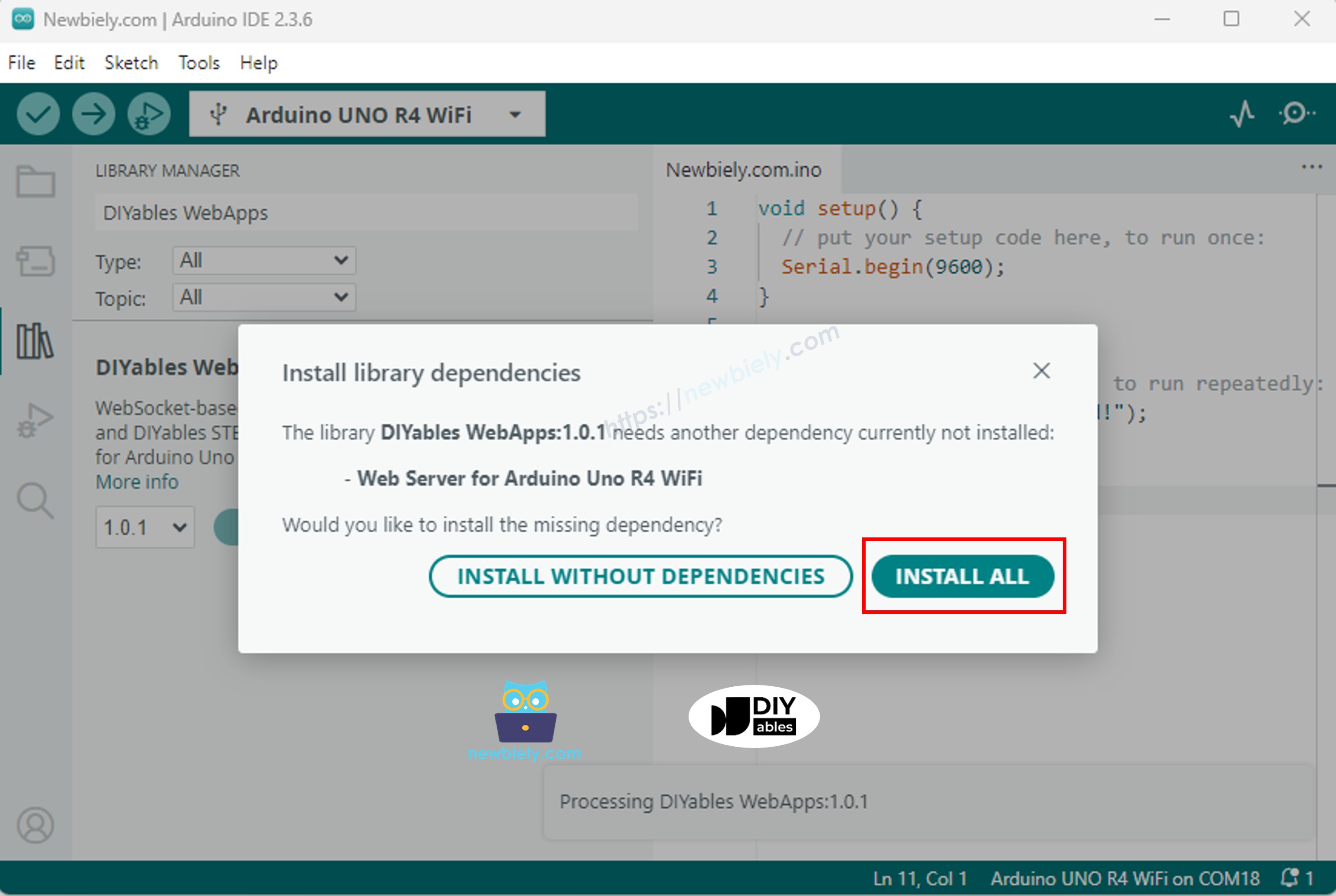 Dependencia de WebApps para Arduino UNO R4 DIYables