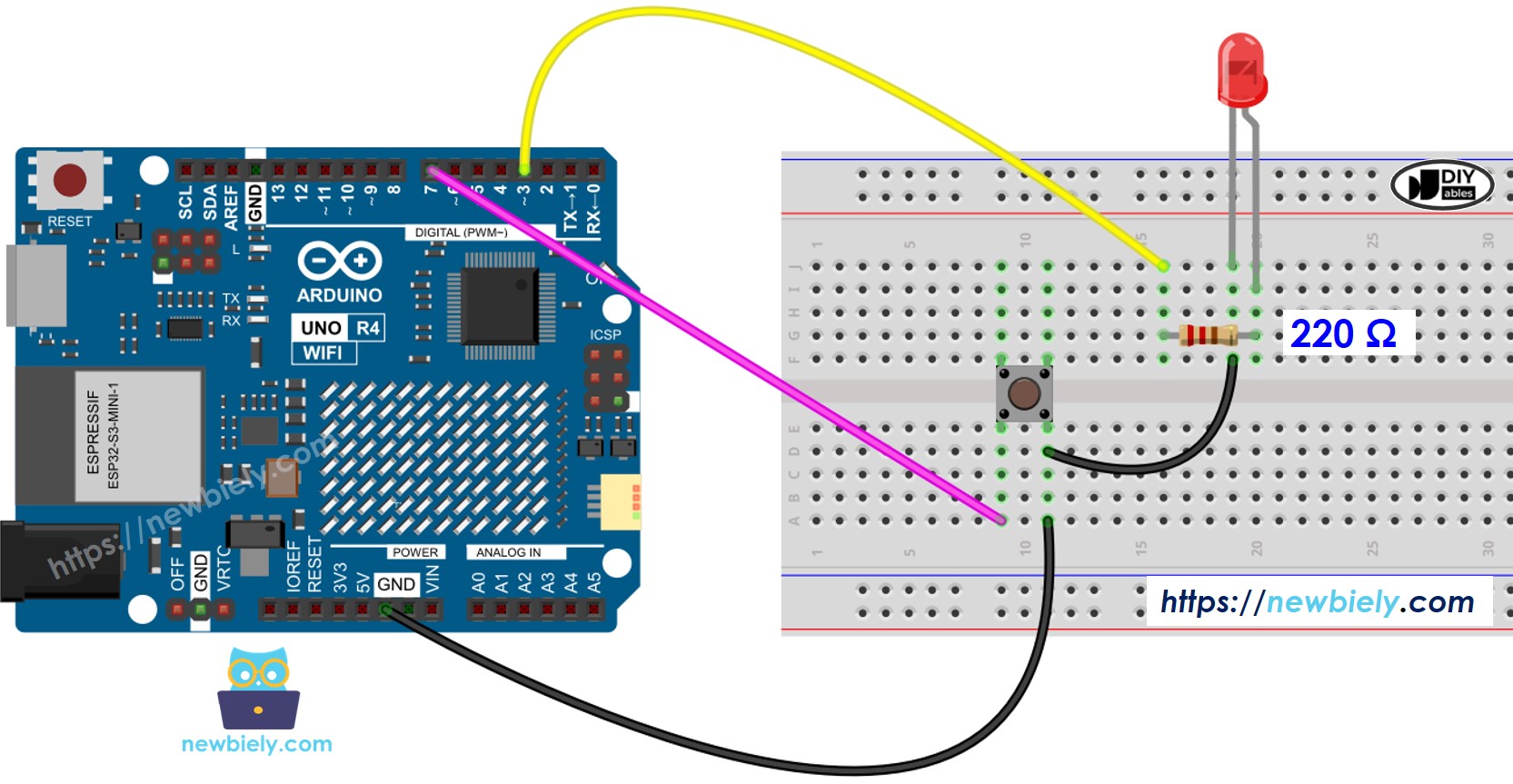 Diagrama de cableado LED para Arduino UNO R4