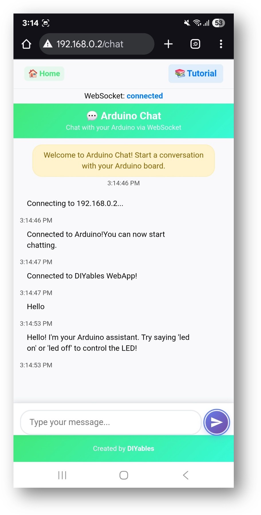 Arduino UNO R4 DIYables Aplicación web de chat