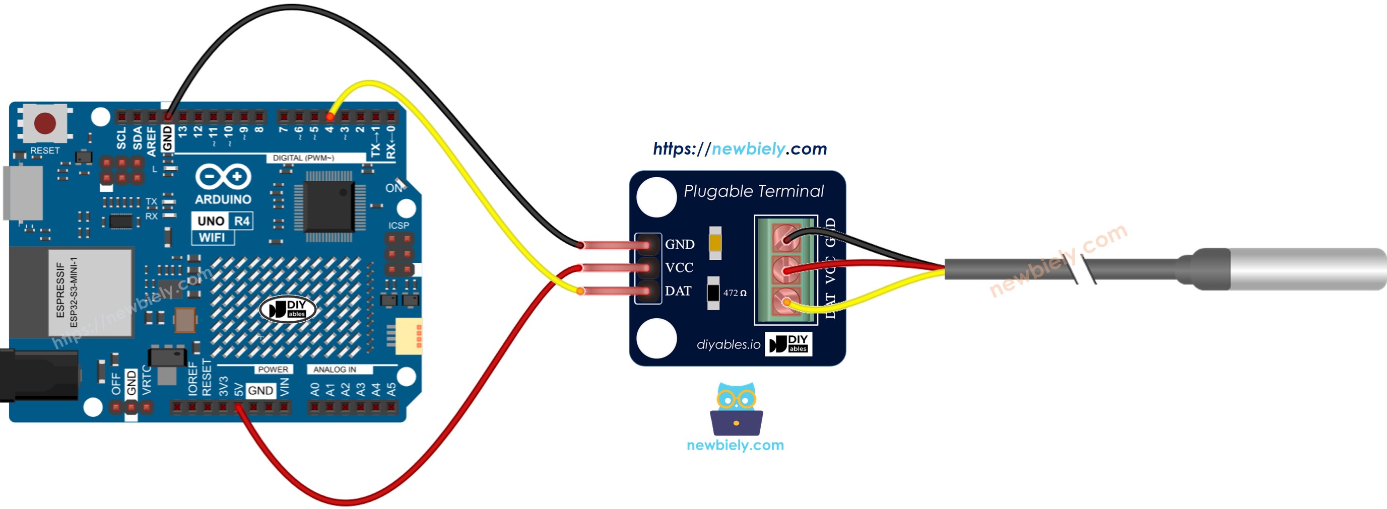 Diagrama de cableado Arduino UNO R4 DS18B20