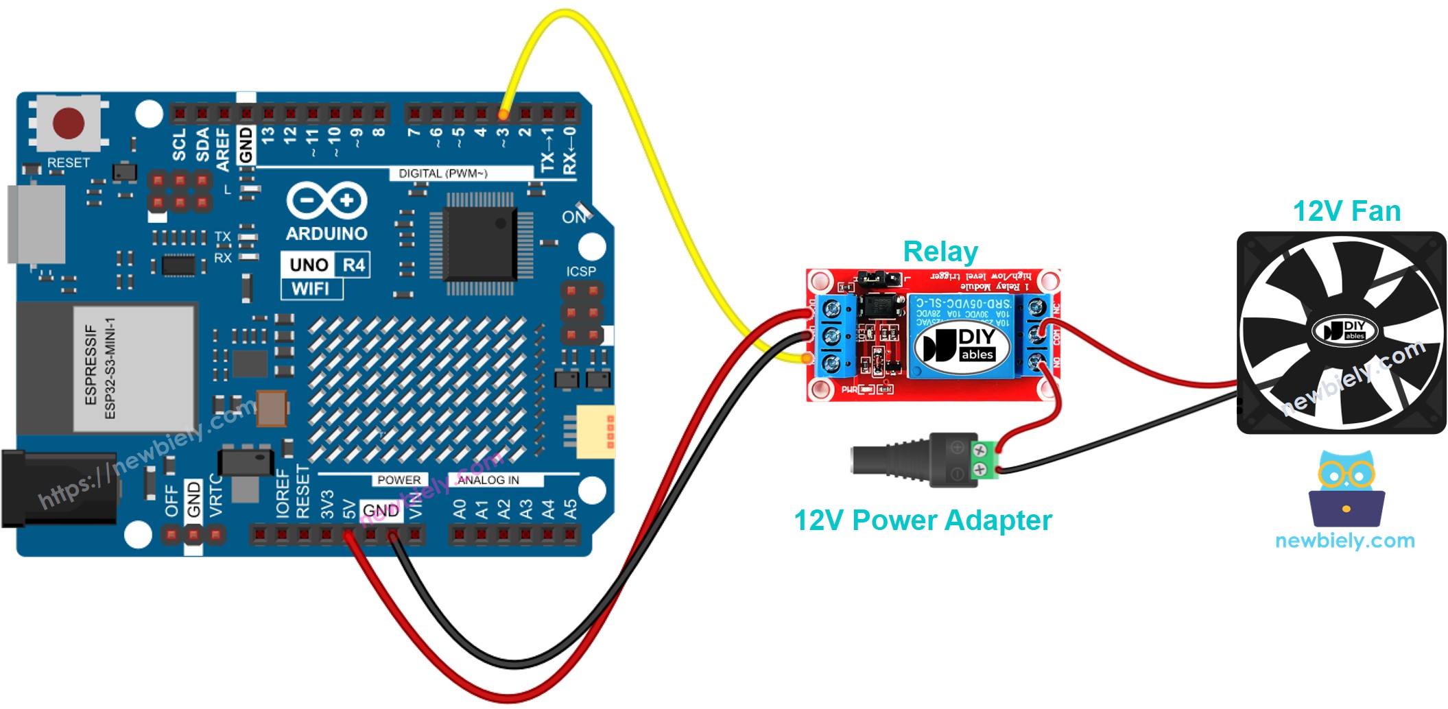 Diagrama de cableado del ventilador para Arduino UNO R4
