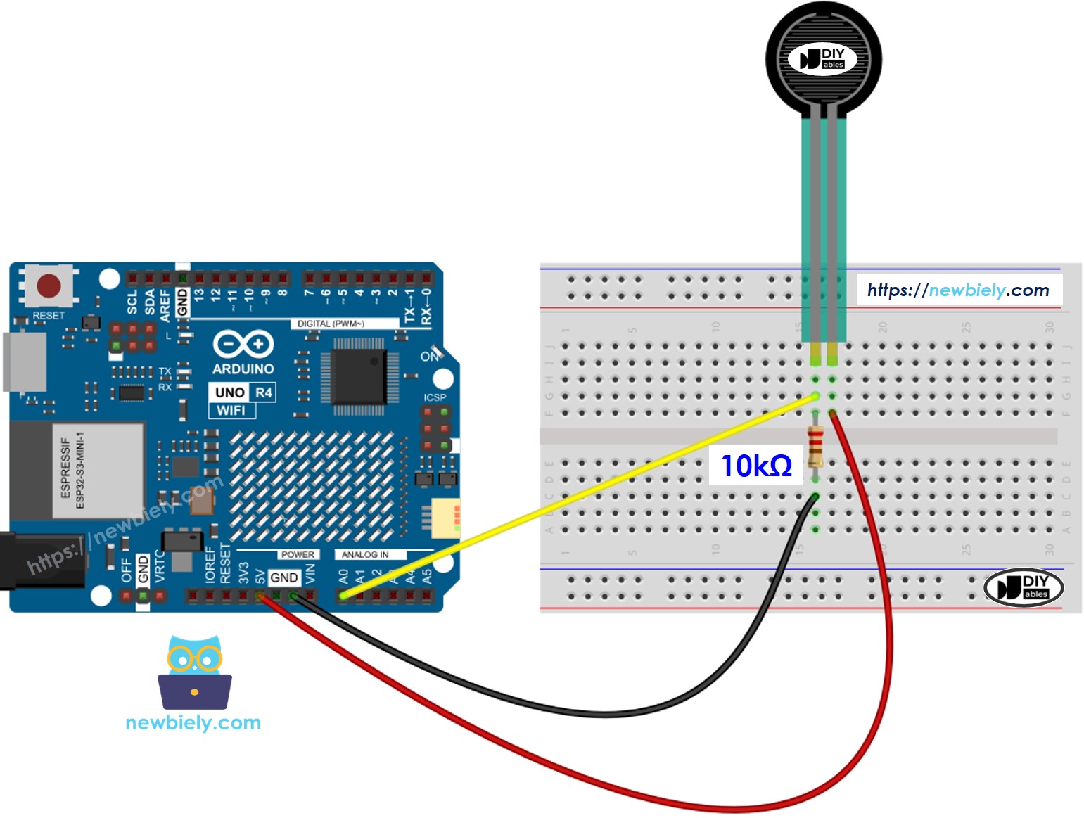 Diagrama de cableado de Arduino UNO R4 Force
