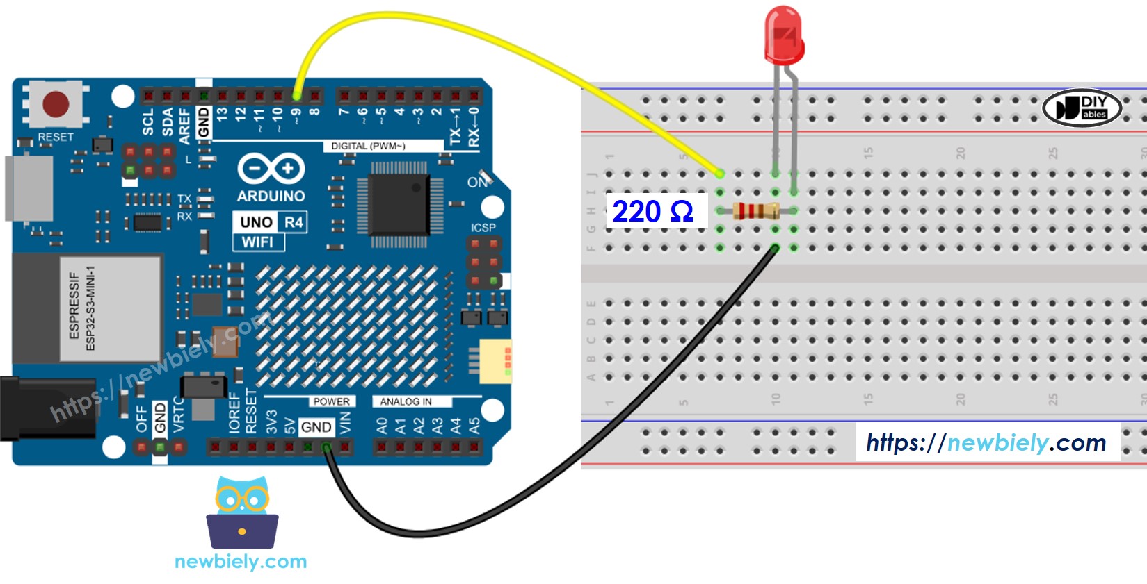 Diagrama de cableado LED para Arduino UNO R4