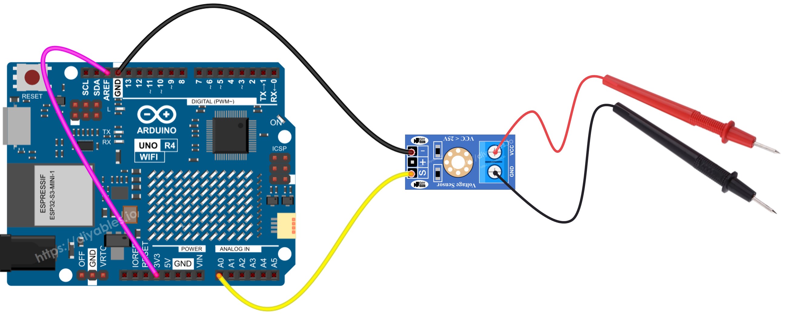 Arduino UNO R4 mide voltaje: diagrama de cableado