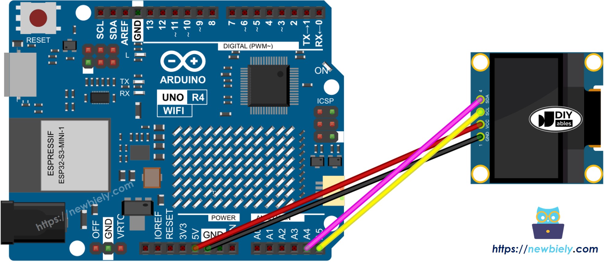 Diagrama de cableado OLED 128x64 para Arduino UNO R4