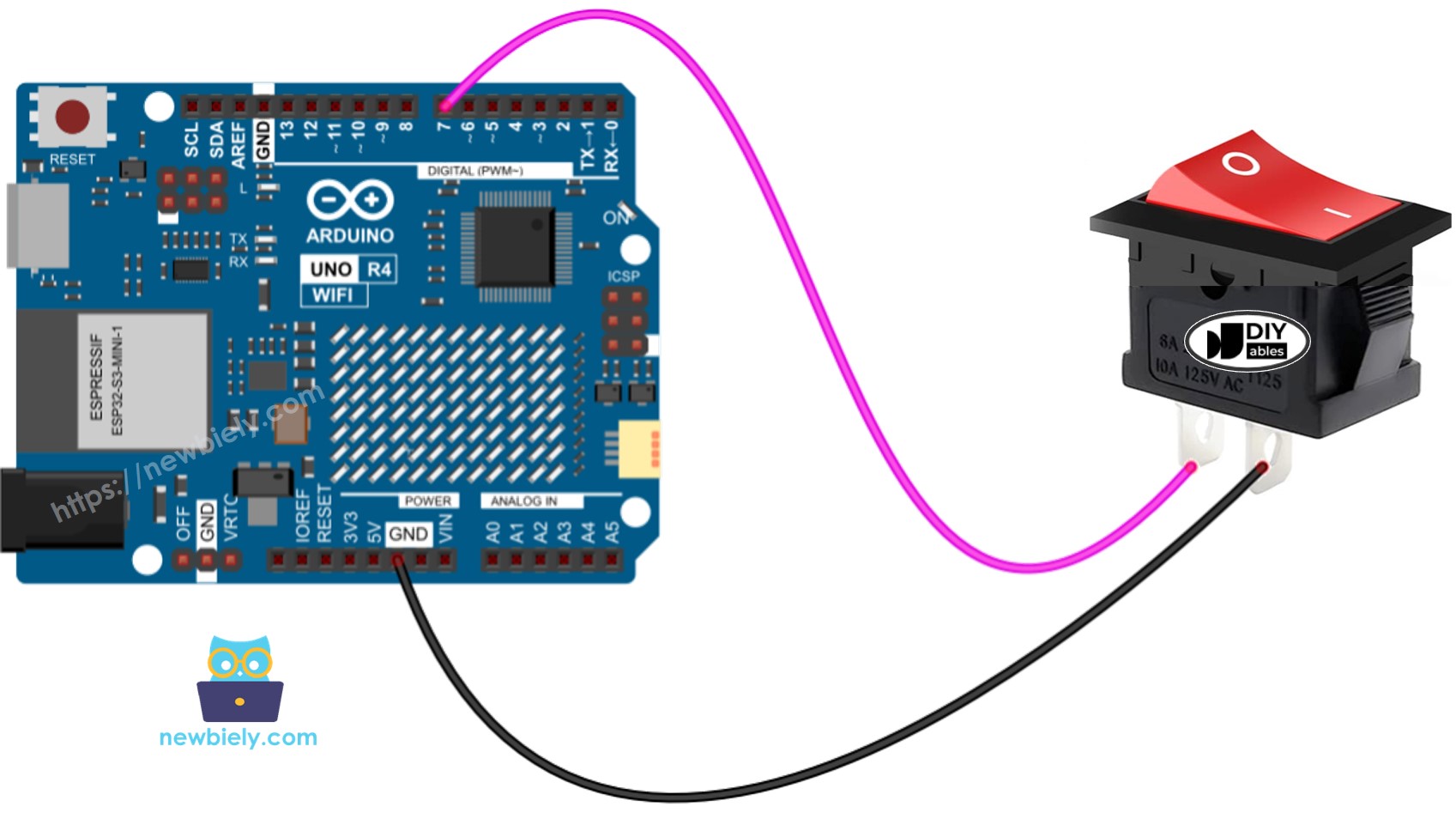 Diagrama de cableado del interruptor ON/OFF de Arduino UNO R4