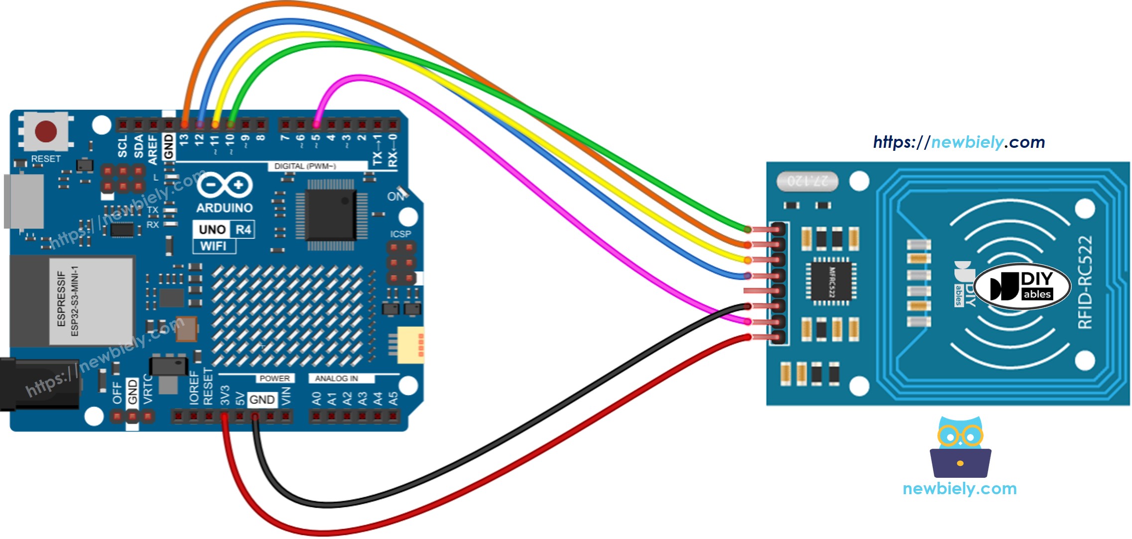 Diagrama de cableado Arduino UNO R4 RFID RC522