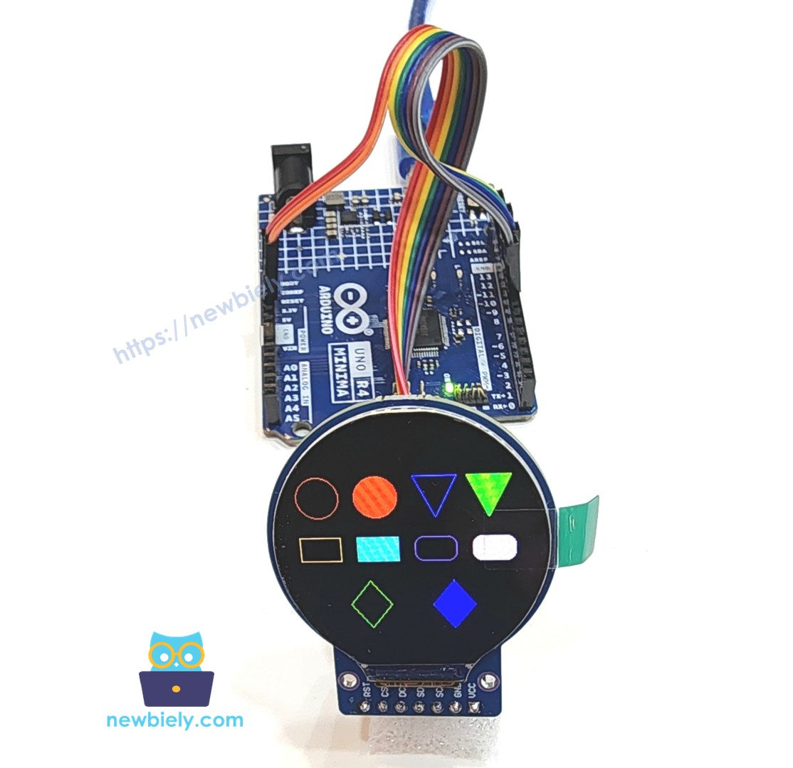 Arduino UNO R4 pantalla TFT LCD circular Dibujar formas