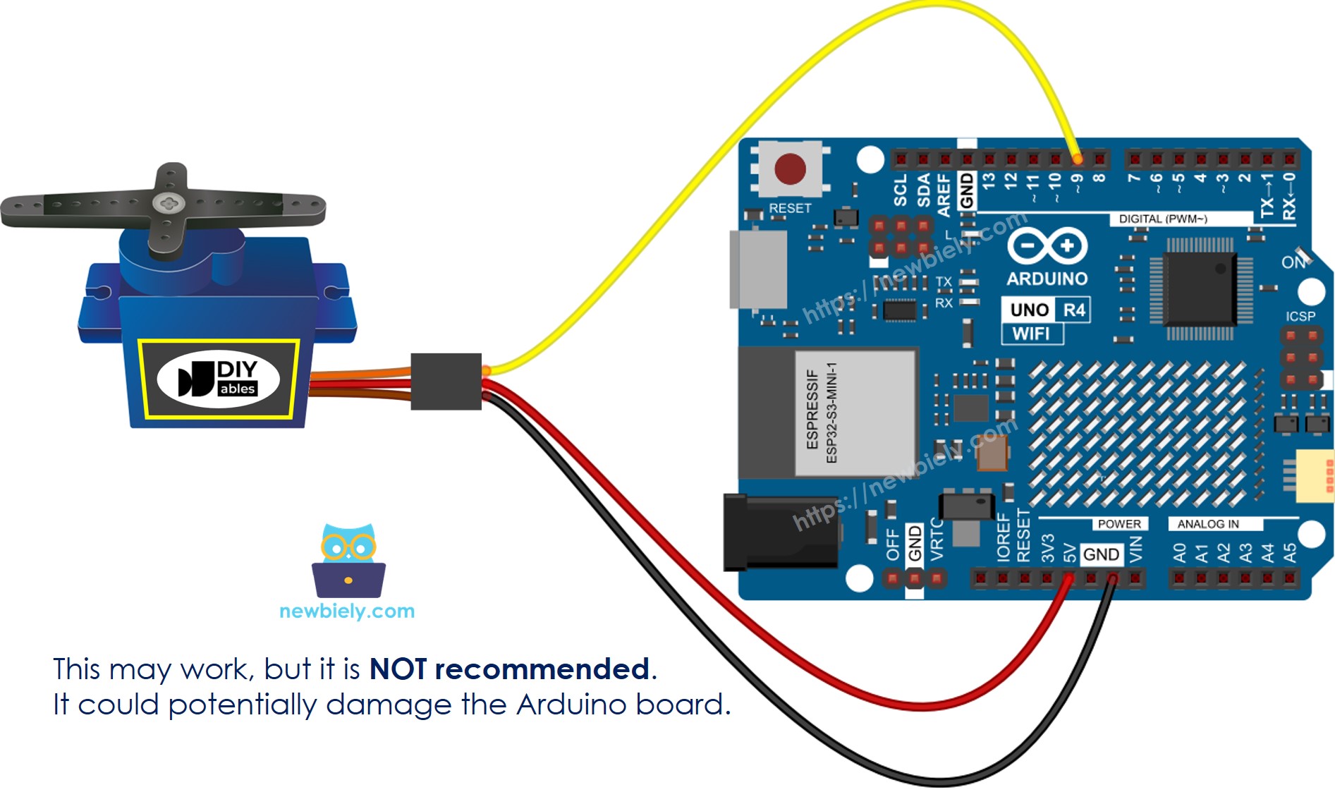Diagrama de cableado del Arduino UNO R4 para servomotor